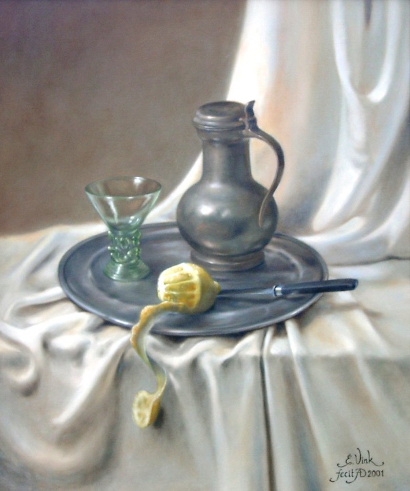 Tin jug and lemon